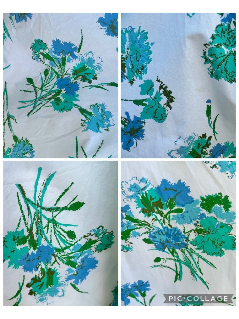 Womens Floral Sundress White & Blue Sleeveless Fit & Flare M (12) Vintage 50s - Picture 4 of 16